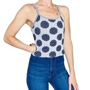 Aura Floral Grey & Purple Cropped Activewear Sporty Tank Top